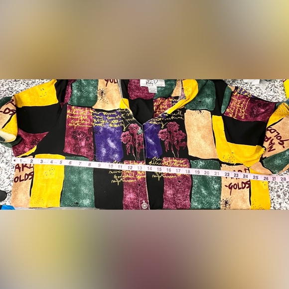 Kathryn Deene Katy D Patches Pattern Print Button Up Short Sleeve Shirt Sz:22/24 - Picture 7 of 8